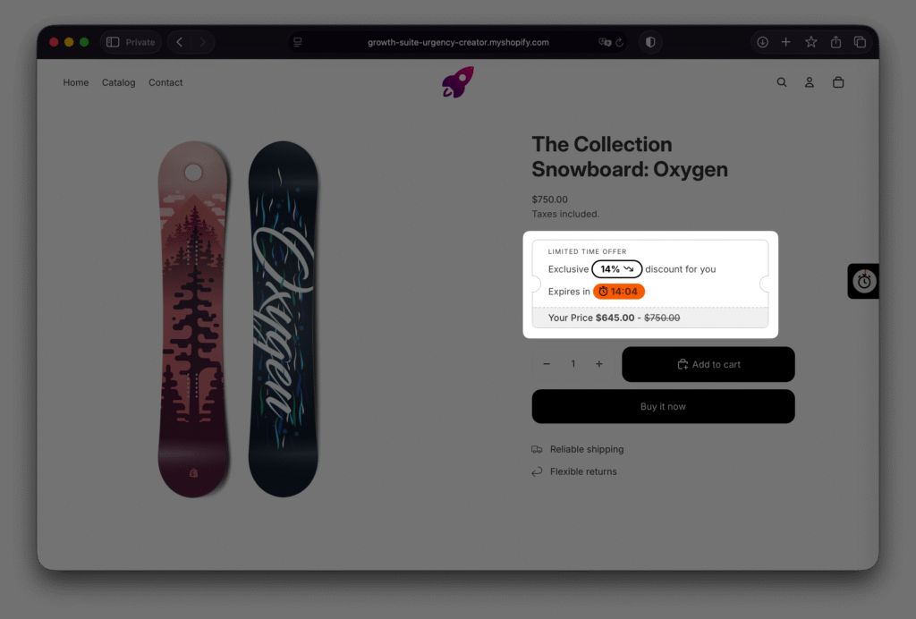 Growth Suite Time Limited Offer on Product Pages - Shopify