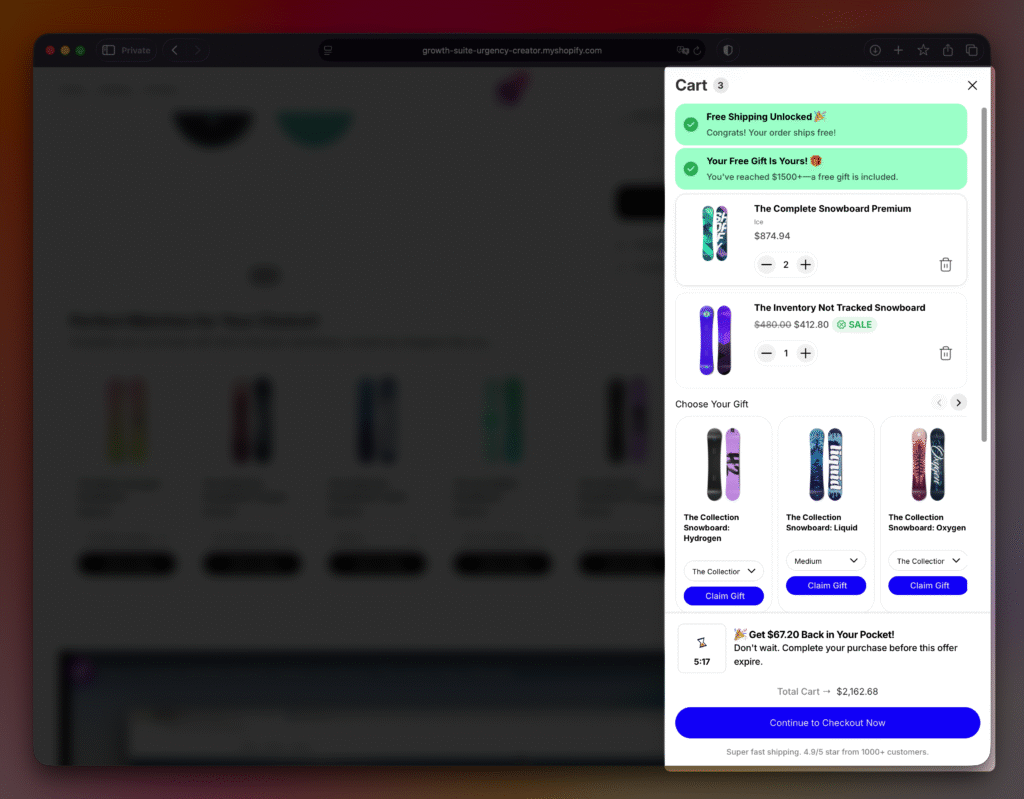 Growth Suite Shopify Cart Drawer Preview